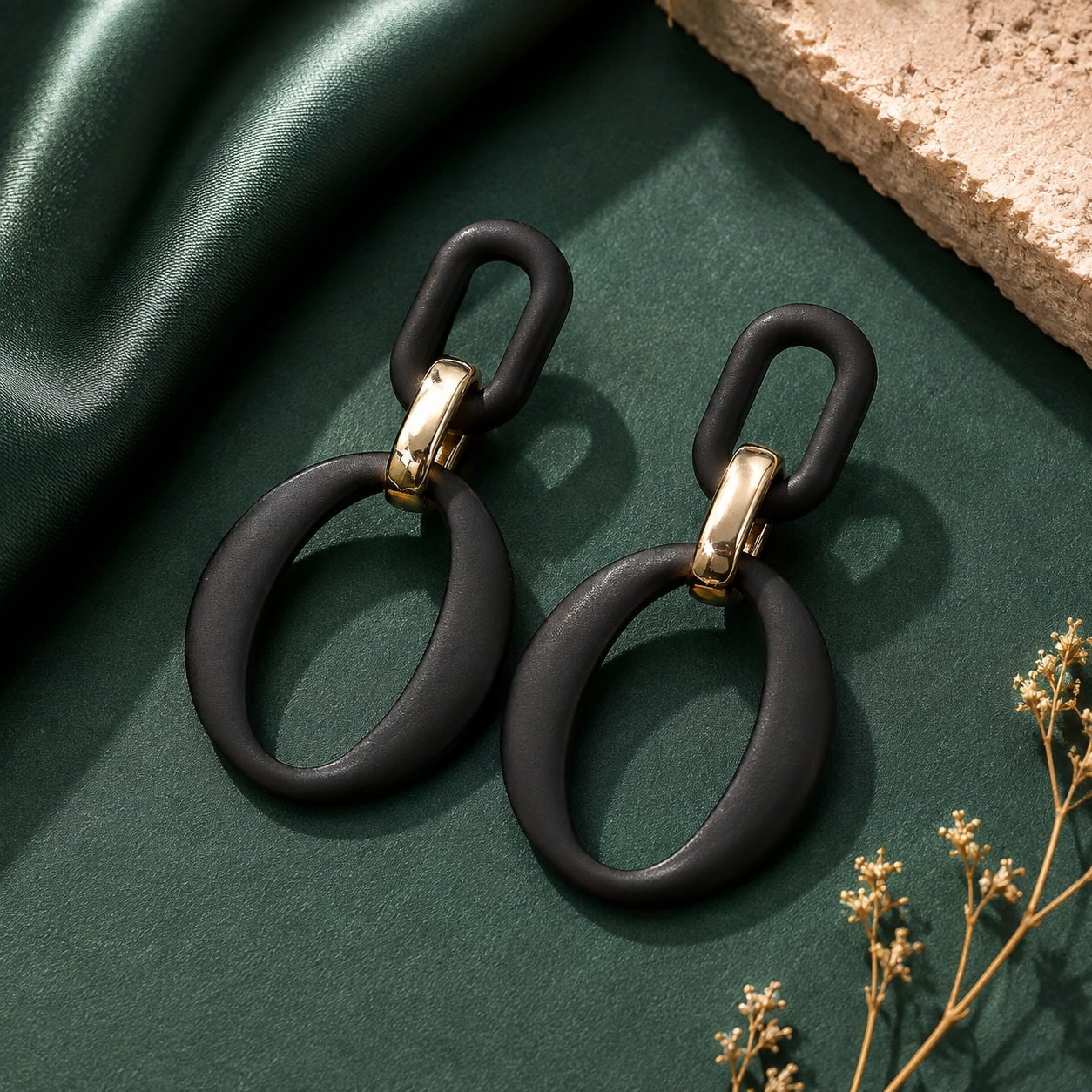 Black Geometric Statement Earrings