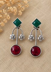 Blossom Arch Oxidized Silver Drop Earrings for Women | Floral Stone Statement Earrings | Vintage Ethnic Jewelry | The Mirage Fashion