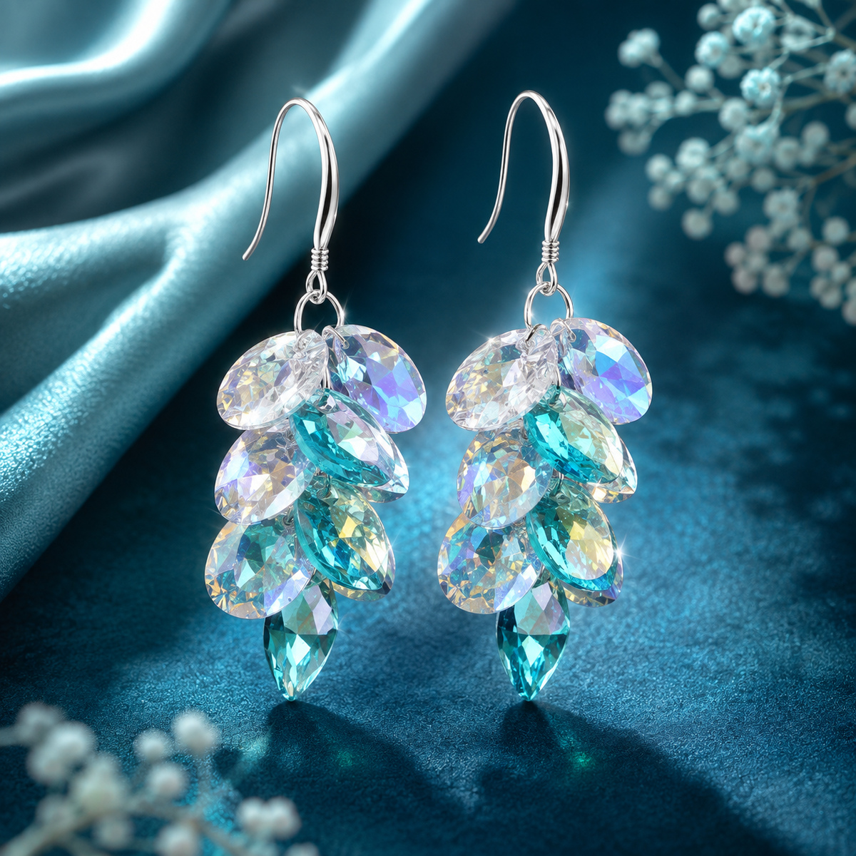 Multicolor Crystal Leaf Drop Earrings for Women | The Mirage Fashion