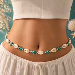 Boho shell waist belt with turquoise starfish charms for women