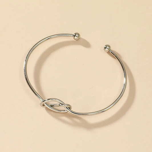 Minimal Knot Silver Open Kada for Women – Adjustable Contemporary Cuff Bracelet