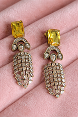 Luxury Yellow Stone Bridal Necklace Set with Earrings | Antique Gold Finish Statement Jewelry for Wedding & Party Wear
