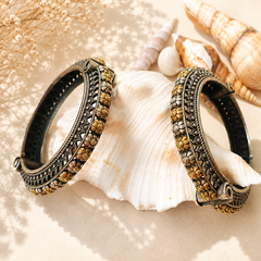 Oxidized Silver Floral Kada for Women