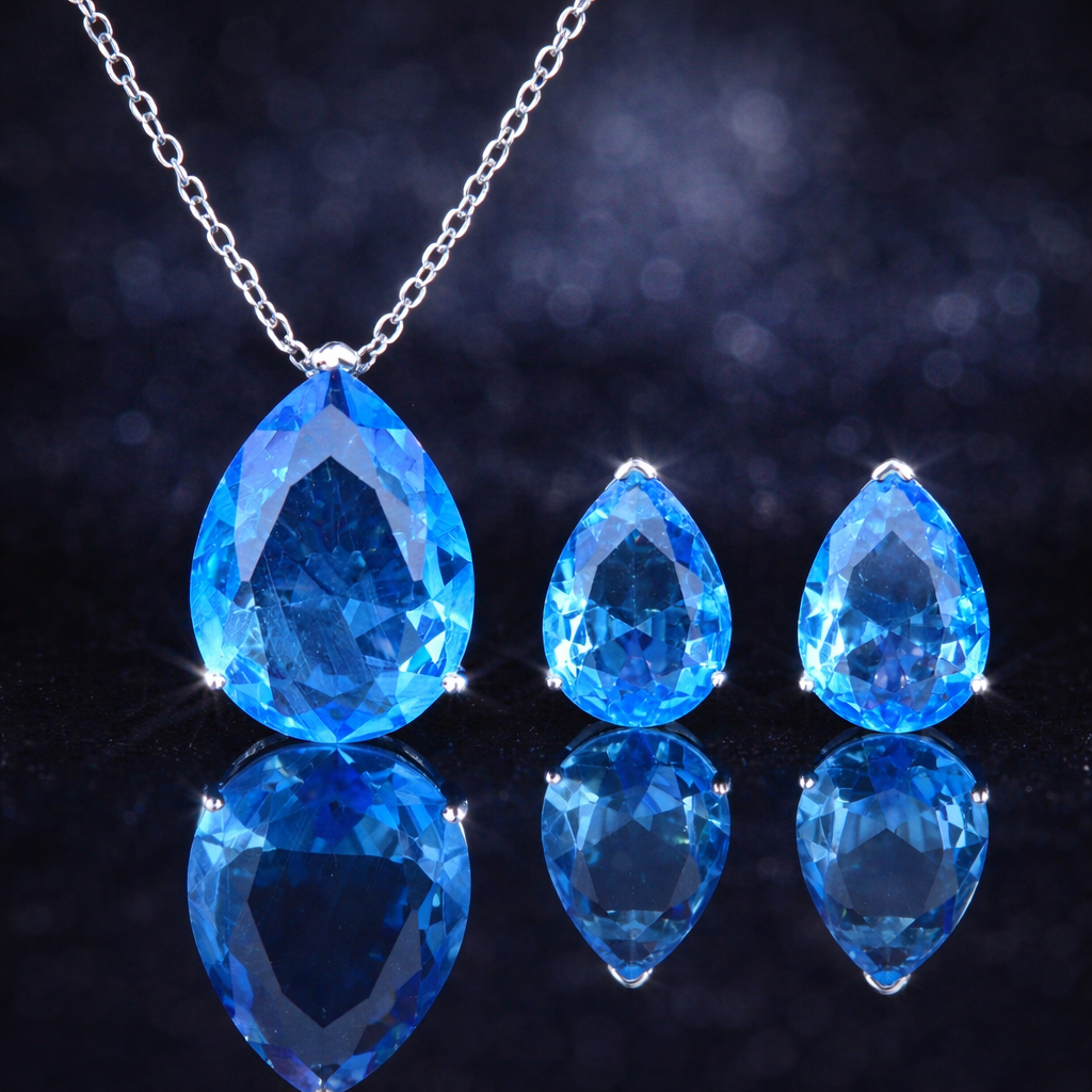 Elegant Teardrop Blue  Crystal Jewelry Set – Necklace & Earrings