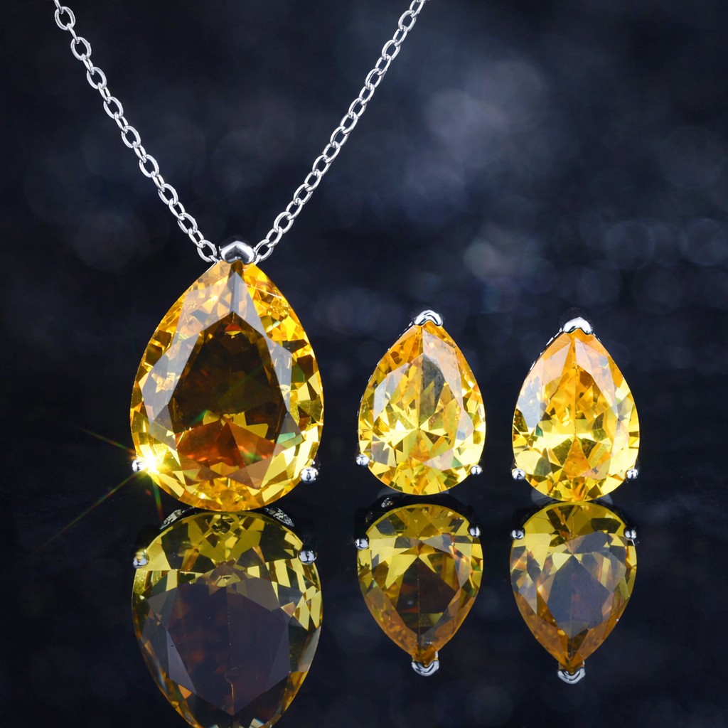 Elegant Teardrop Yellow  Crystal Jewelry Set – Necklace & Earrings