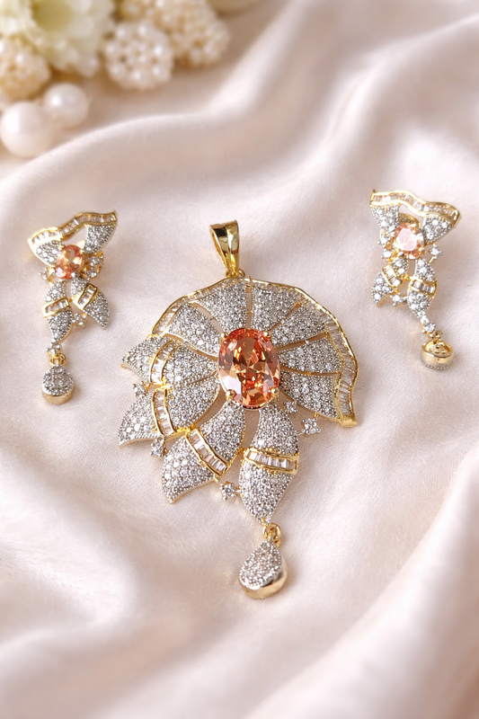 Mirage -Stylish big stine pandent earing set with AD dimonds.