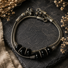 The Mirage Fashion Black Beaded Oxidized Anklet Pair – Boho Tribal Double Layer Payal for Women