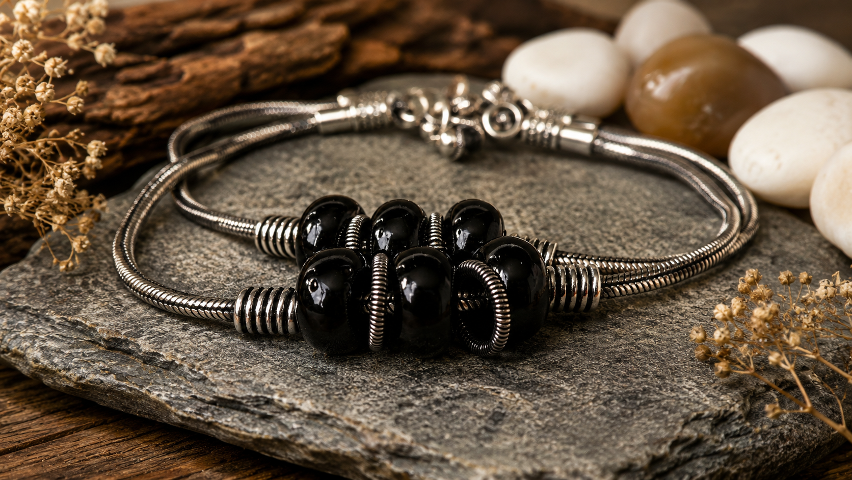 The Mirage Fashion Black Beaded Oxidized Anklet Pair – Boho Tribal Double Layer Payal for Women