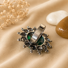 Oxidised Silver Green & Red Stone Statement Ring for Women | OXADISE RING