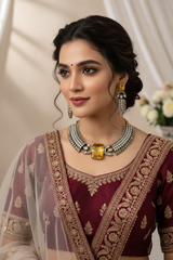 Luxury Yellow Stone Bridal Necklace Set with Earrings | Antique Gold Finish Statement Jewelry for Wedding & Party Wear