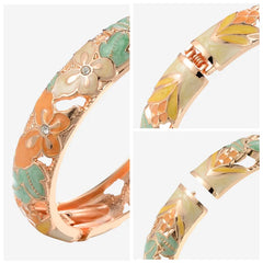 Rose Gold Floral Enamel Kada for Women | Elegant Handcrafted Hinged Bangle