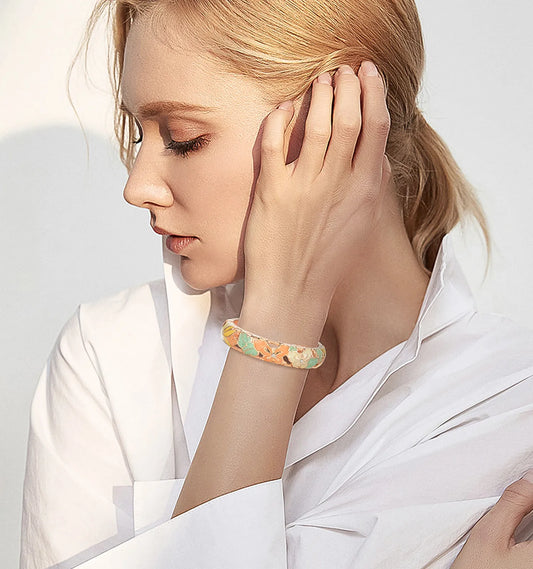 Rose Gold Floral Enamel Kada for Women | Elegant Handcrafted Hinged Bangle