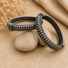 Classic Oxidized Kada Bangles for Women Traditional Textured Bracelet Pair | The Mirage Fashion