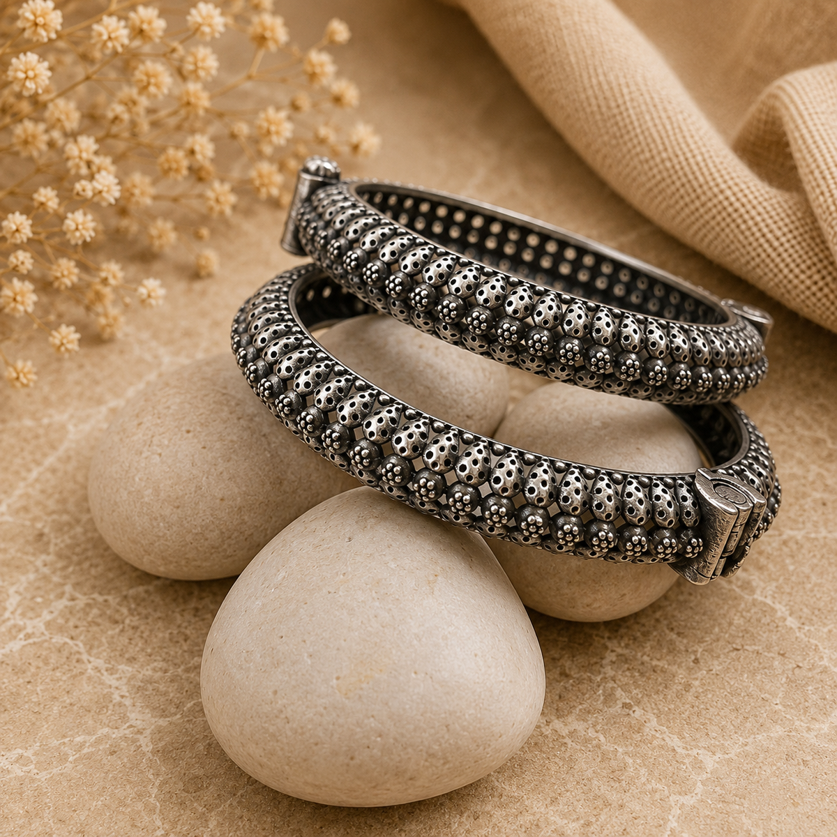 Classic Oxidized Kada Bangles for Women Traditional Textured Bracelet Pair | The Mirage Fashion