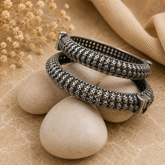 Classic Oxidized Kada Bangles for Women Traditional Textured Bracelet Pair | The Mirage Fashion
