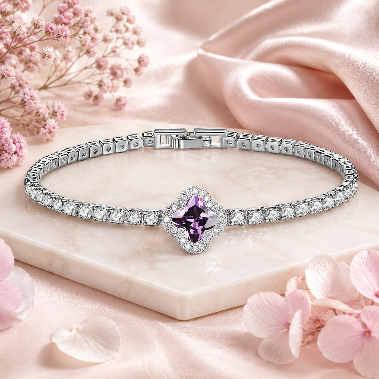 Clover Crystal Tennis Bracelet for Women  Adjustable Charm Bracelet  The Mirage Fashion 