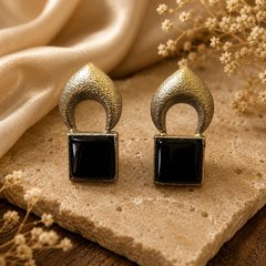 Geometric Gold Tone Stud Earrings for Women – Square Stone Statement Earrings  Modern Minimalist Fashion Jewelry  The Mirage fashion black