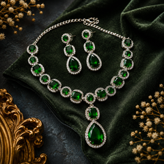 Emerald Green Crystal Necklace Set with Matching Earrings | Statement Jewellery Set for Women