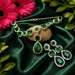 Emerald Green Crystal Necklace Set with Matching Earrings | Statement Jewellery Set for Women