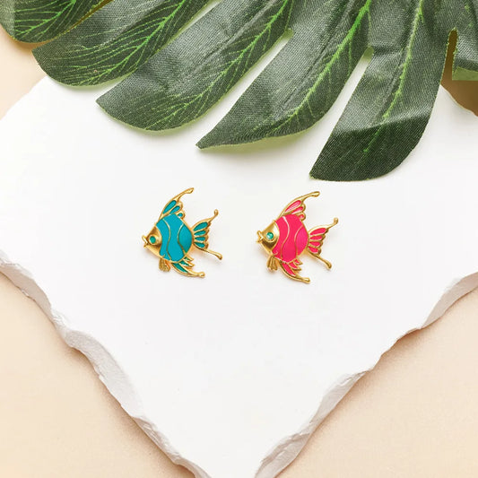 Elegant Fish Brooch Pin – Gold & Turquoise Enamel Cute Fish Lapel Brooch for Women & Kids