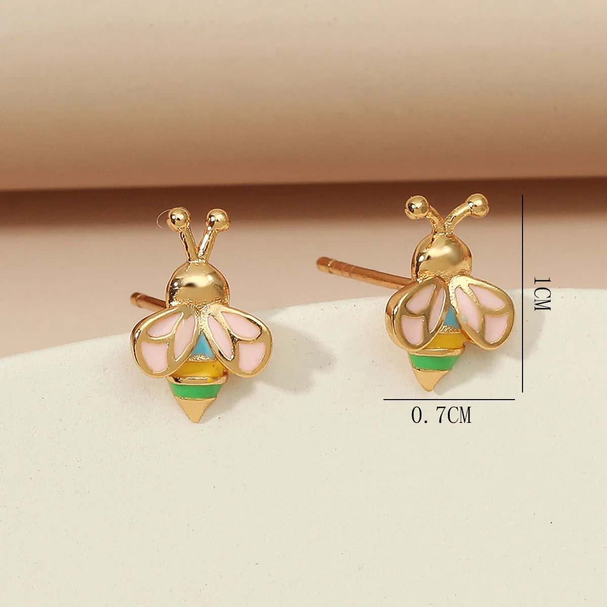 Cute colorful bee stud earrings with pink wings and gold-tone detailing for women