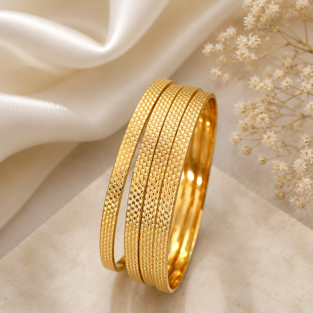 Dual Tone Gold-Plated Textured Bangles Set of 4 for Women | Designer Fashion Bangles | The Mirage Fashion