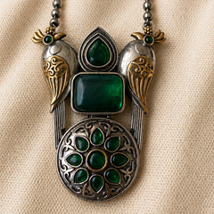 Dual Tone Green Stone Bird Pendant Set with Earrings for Women  The Mirage Fashion
