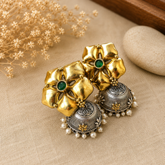 Dual Tone Green Stone Floral Pendant Set with Jhumka Earrings for Women  The Mirage Fashion