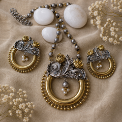 Dual Tone Floral Statement Pendant Set for Women | The Mirage Fashion