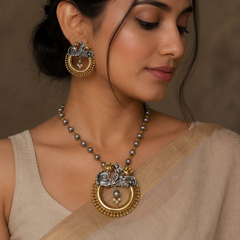 Dual Tone Floral Statement Pendant Set for Women | The Mirage Fashion