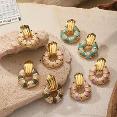 Turquoise Enamel Shell Drop Earrings in Gold Finish | Luxury Statement Earrings for Women – The Mirage Fashion