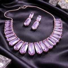 Elegant Purple Crystal Necklace Set with Earrings | Statement Party Wear Jewelry for Women