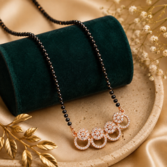 Elegant Black Crystal Mangalsutra with Floral Pendant | The Mirage Fashion