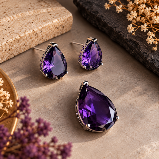 Elegant Teardrop Purple  Crystal Jewelry Set