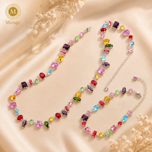 Rainbow Crystal Tennis Necklace for Women | Multicolor Zircon Statement Necklace | The Mirage Fashion