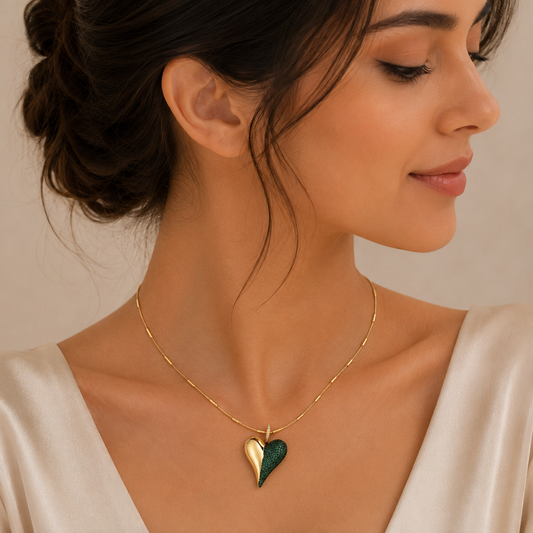 Elegant Green Heart Pendant Necklace for Women | Gold Plated Minimalist Necklace | The Mirage Fashion