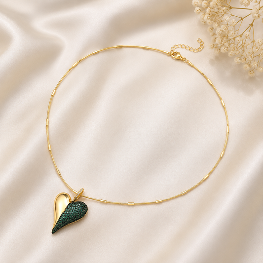 Elegant Green Heart Pendant Necklace for Women | Gold Plated Minimalist Necklace | The Mirage Fashion