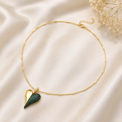 Elegant Green Heart Pendant Necklace for Women | Gold Plated Minimalist Necklace | The Mirage Fashion