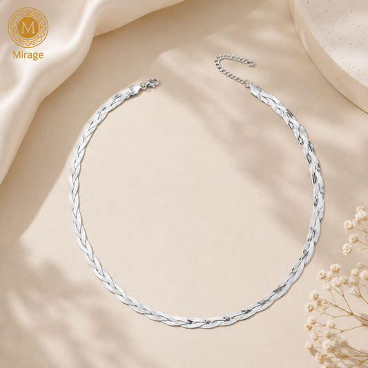 Silver Twisted Chain Necklace for Women | Braided Stainless Steel Chain | The Mirage Fashion