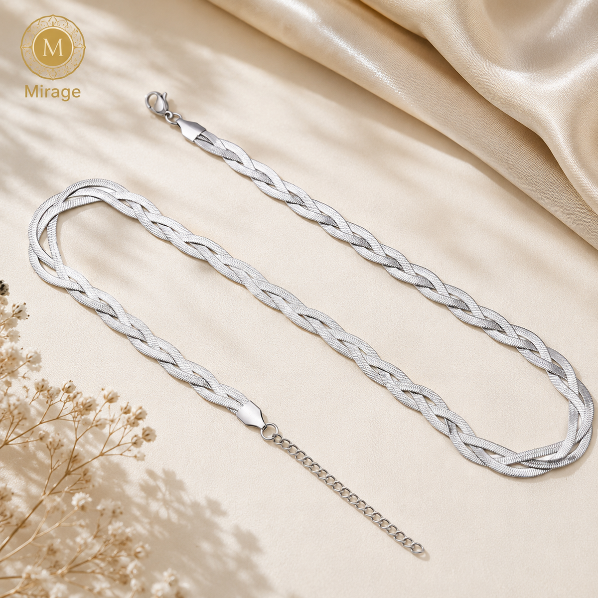 Silver Twisted Chain Necklace for Women | Braided Stainless Steel Chain | The Mirage Fashion