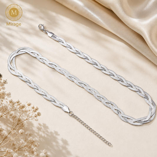 Silver Twisted Chain Necklace for Women | Braided Stainless Steel Chain | The Mirage Fashion