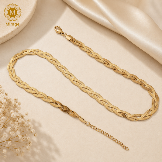 Elegant Twisted Gold Chain Necklace for Women | Braided Gold Plated Chain | The Mirage Fashion