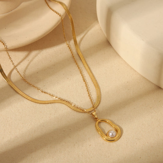 Elegant Two Layer Pearl Pendant Chain Necklace for Women | Gold Plated Minimalist Necklace | The Mirage Fashion