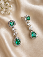 Emerald Green American Diamond Necklace Set with Drop Earrings | Elegant Party Wear Jewelry for Women