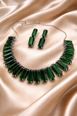 Elegant Green Crystal Necklace Set with Earrings | Emerald Style Statement Jewelry for Women