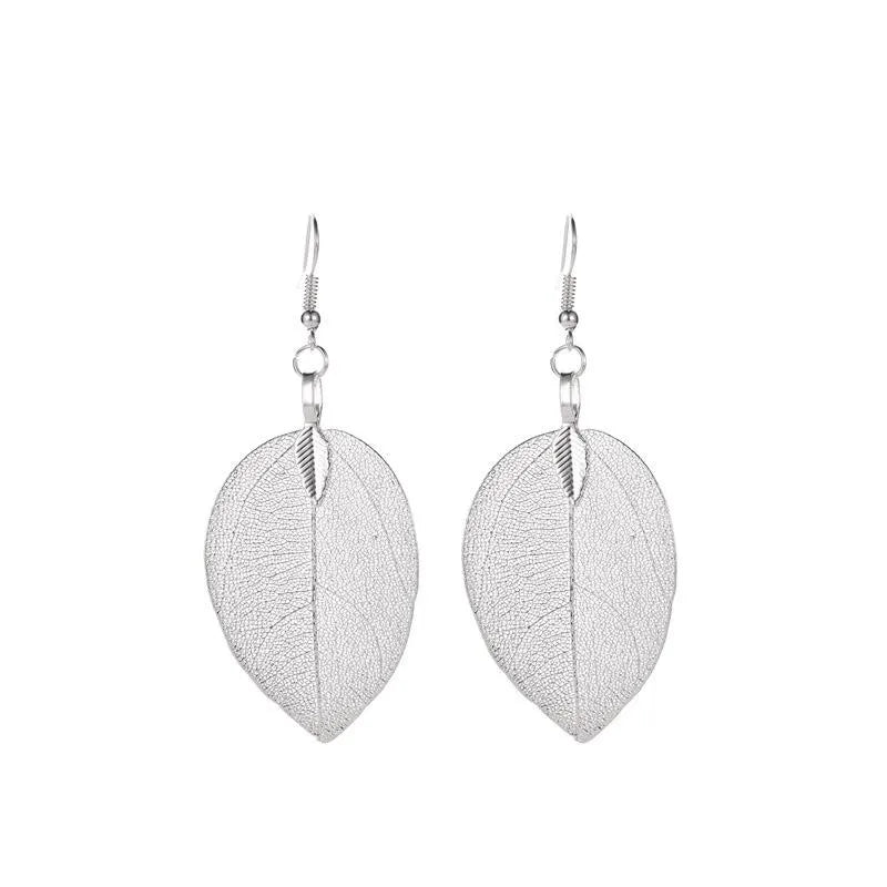 Ethnic Style Leaf Plating Alloy Artificial Gemstones Drop Earrings