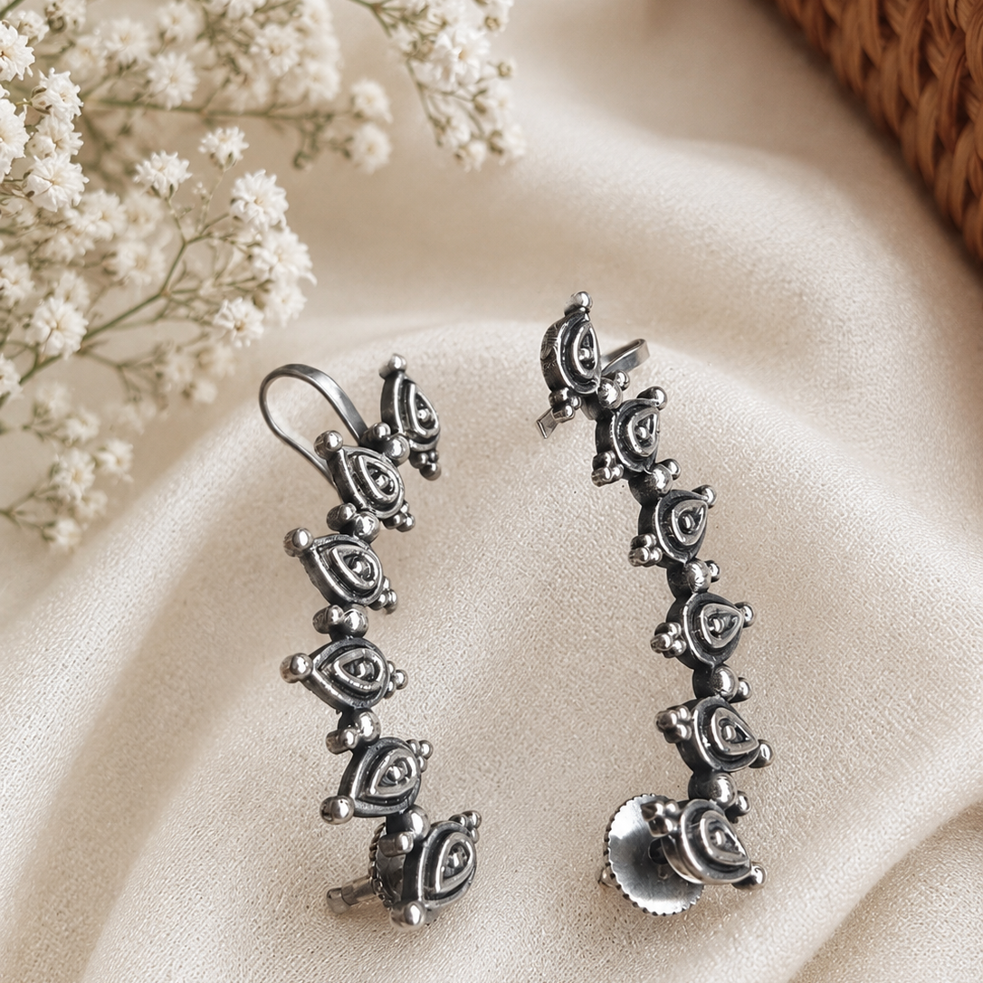 Evil Eye Ear Cuff Earrings in Antique Silver Finish – Minimalist Ear Climber Earrings for Women  Boho Statement Jewelry  The Mirage Fashion 