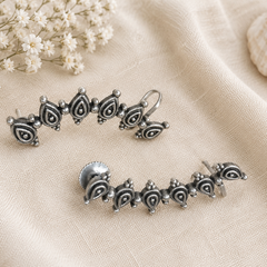 Evil Eye Ear Cuff Earrings in Antique Silver Finish – Minimalist Ear Climber Earrings for Women  Boho Statement Jewelry  The Mirage Fashion 