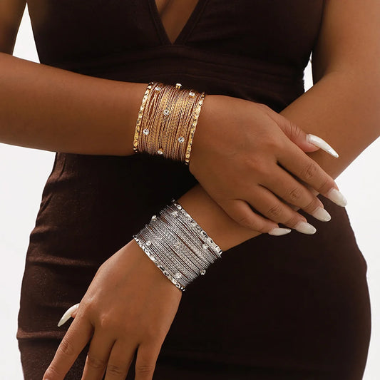 Textured Crystal Studded Wide Cuff Bracelet for Women | Gold & Silver Statement Kada