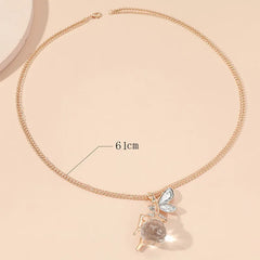 Crystal Angel Pendant Necklace for Women | Gold Tone Statement Necklace